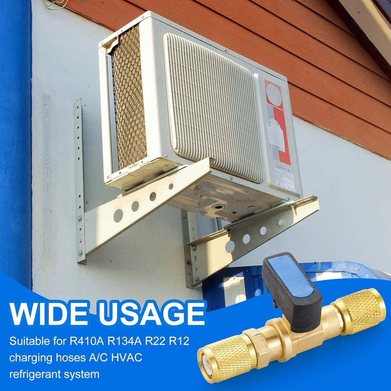 Tigbear 1/4 SAE Female HVAC Control Valve Air Conditioner Ball Valve, 1/4 SAE Female Thread Adapter for R410A R134A R12 R22 AC Charging Hoses Refrigerant Refrigerant Shut-Off Ball Adaper - Image 3
